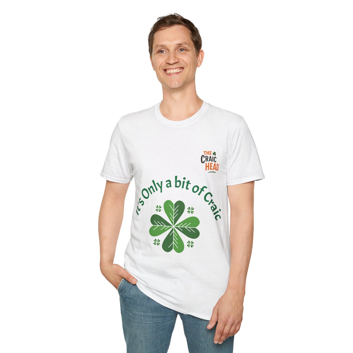 St. Patrick's Day Humor T-Shirt, Unisex Softstyle Tee, Irish Craic Shirt, Casual Green Shirt, Gift for Irish Heritage